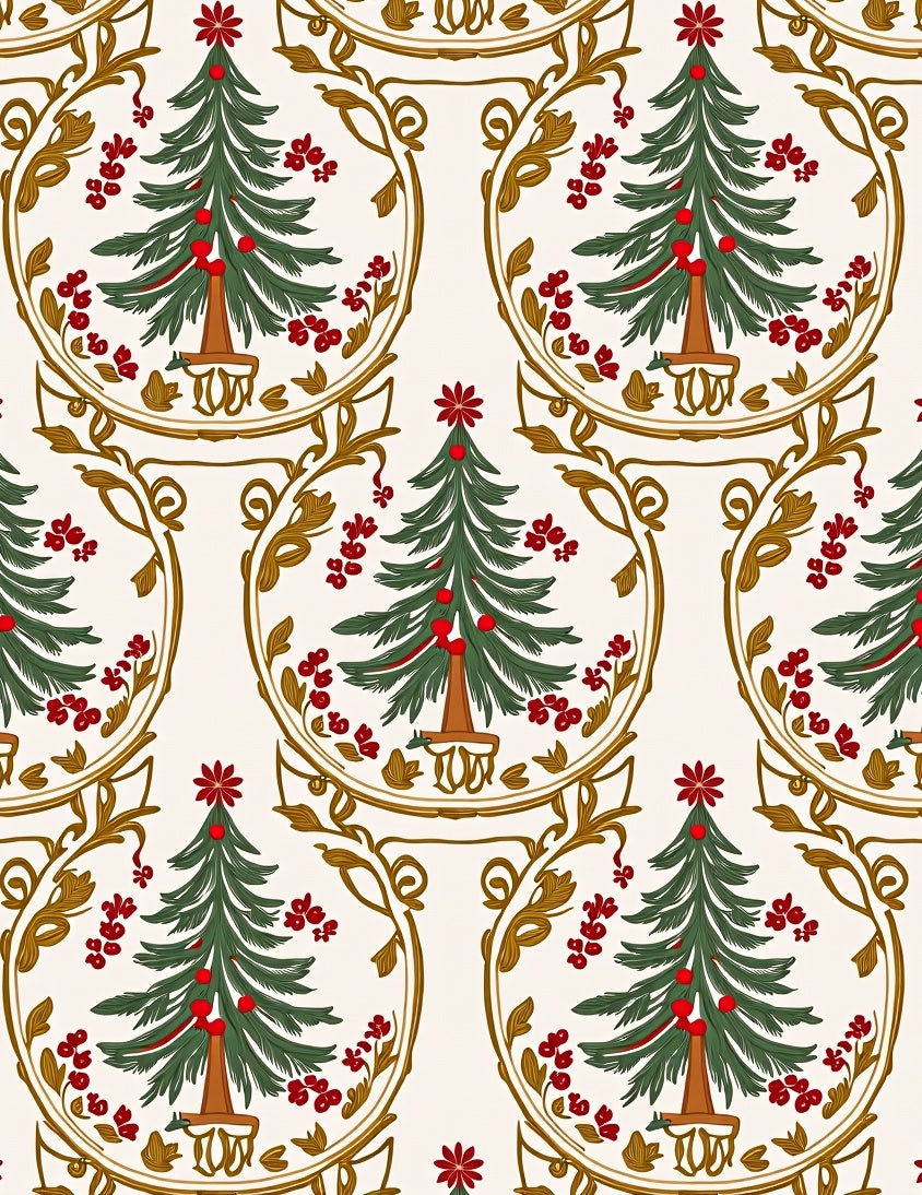 Vintage Red Green Christmas Tree Frame Rug