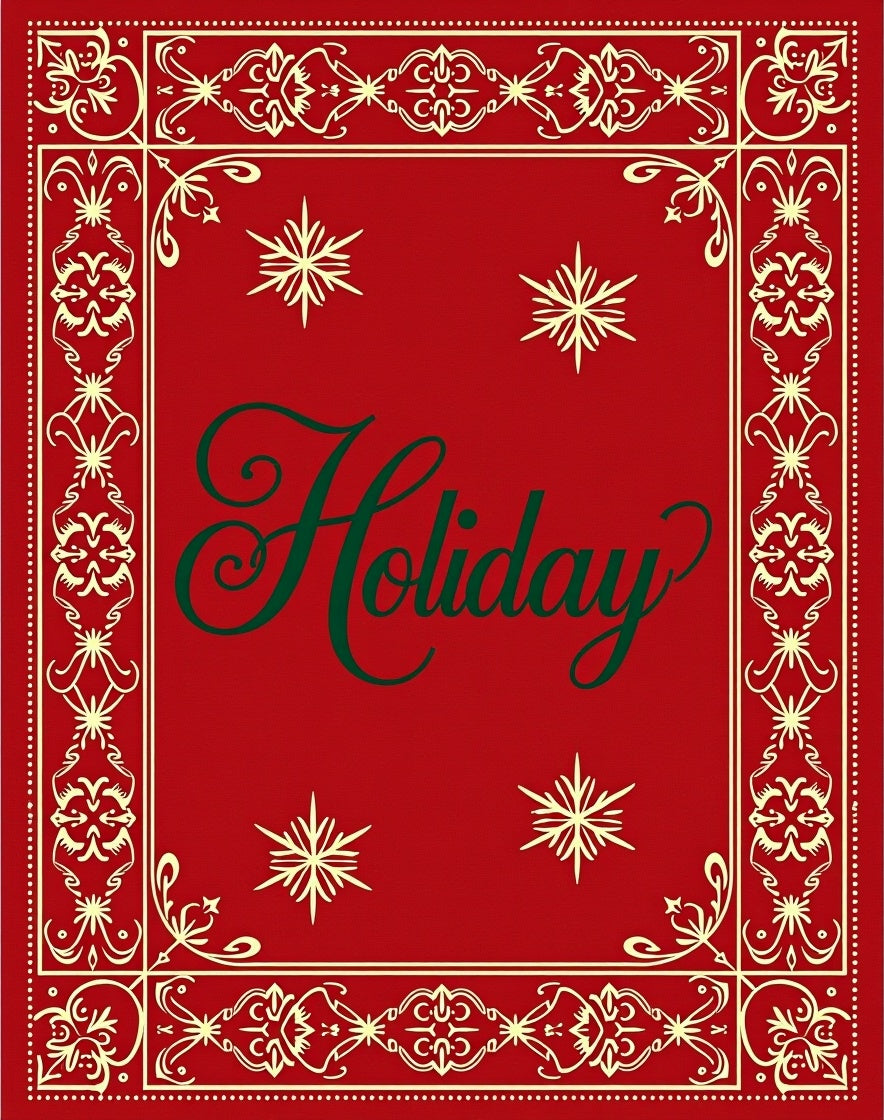 Red Gold Snowflake Holiday Scroll Rug