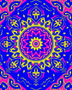 Vibrant Pink Yellow Blue Mandala Rug