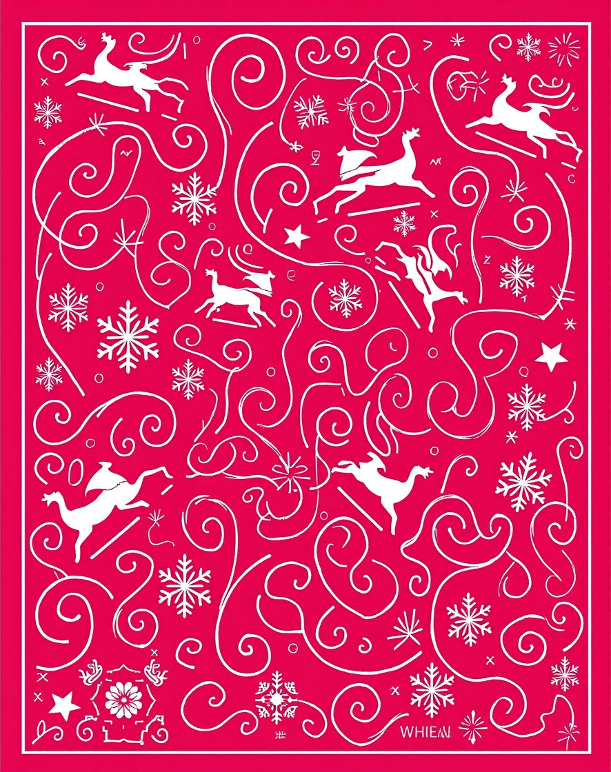 Whimsical White Deer Snowflakes Swirls Rug