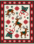 Christmas Reindeer Snowflakes Red Green Rug