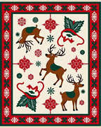 Christmas Reindeer Snowflakes Red Green Rug