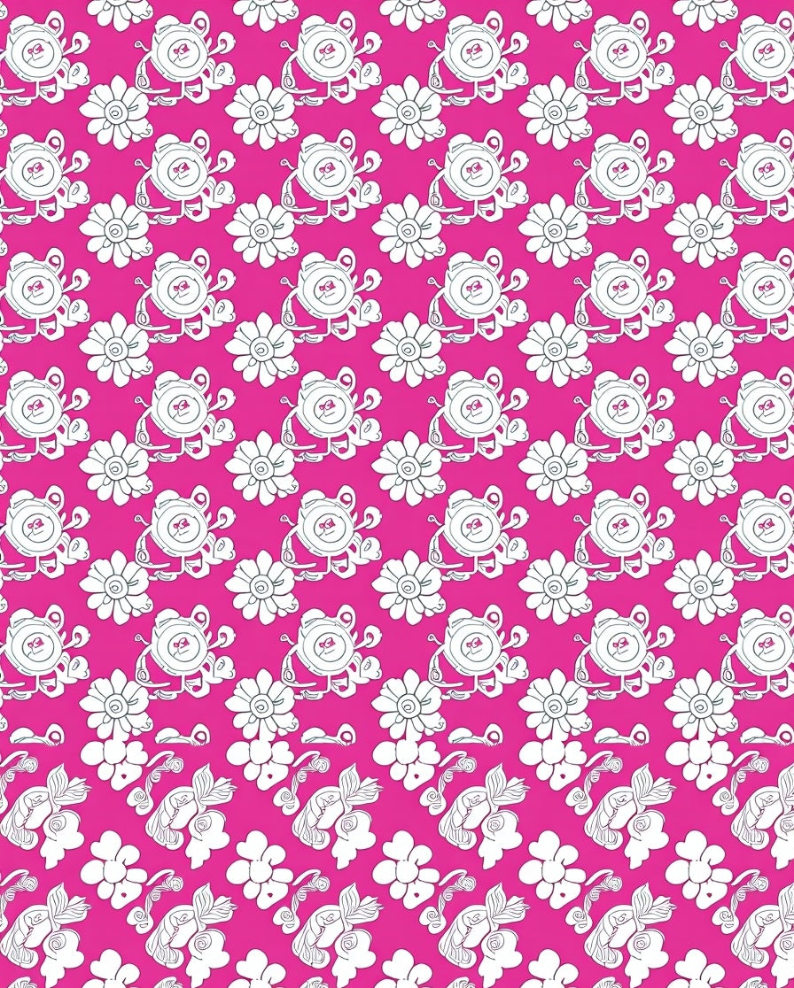 Pink Whimsical Creature Floral Repeat Rug