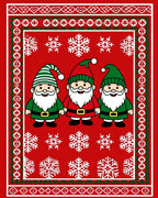 Festive Red Gnomes Snowflake Border Rug