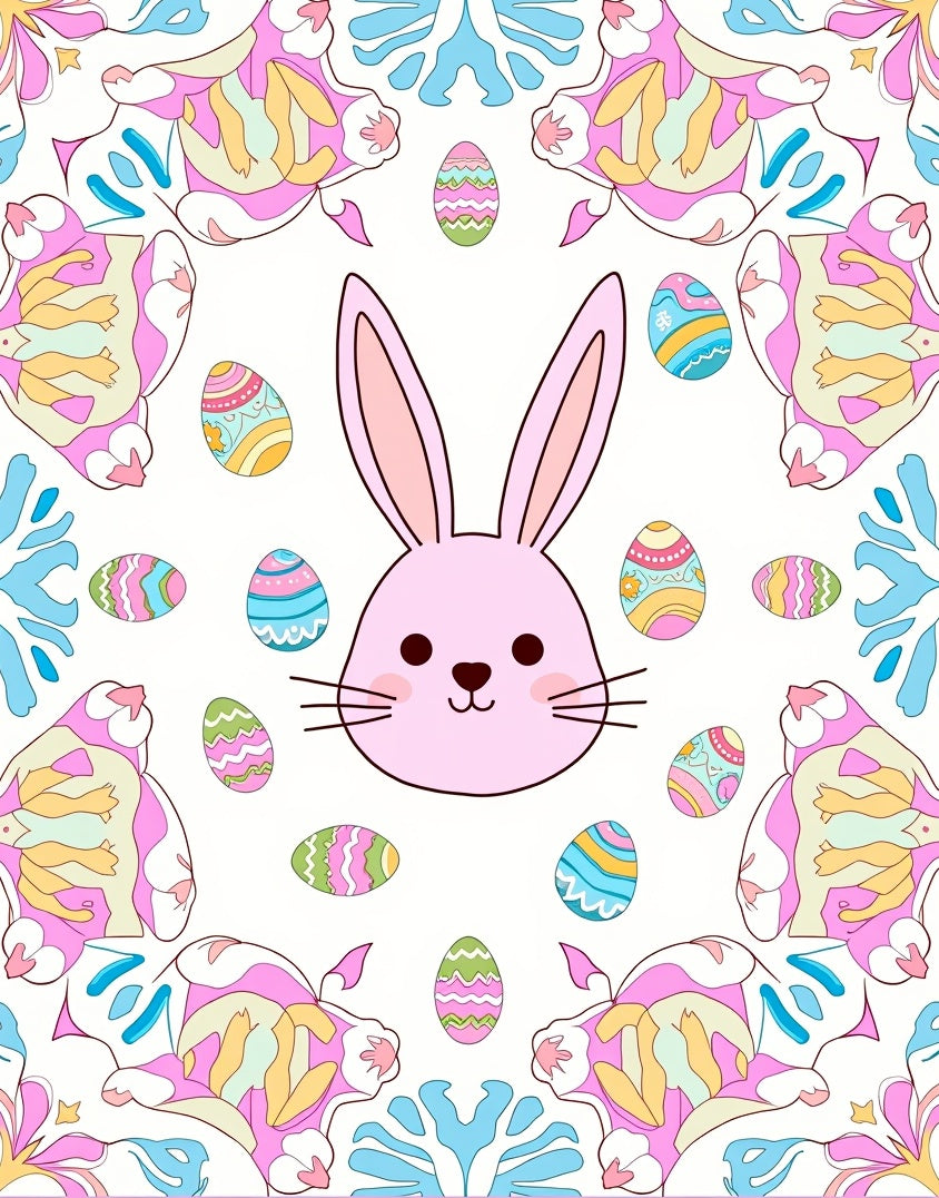 Pink Easter Bunny Eggs Mandala Rug