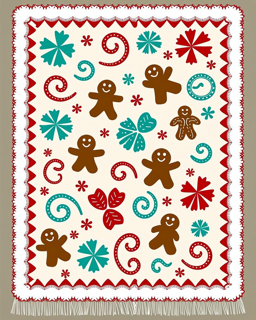 Cozy Gingerbread Men Teal Red Accents Rug