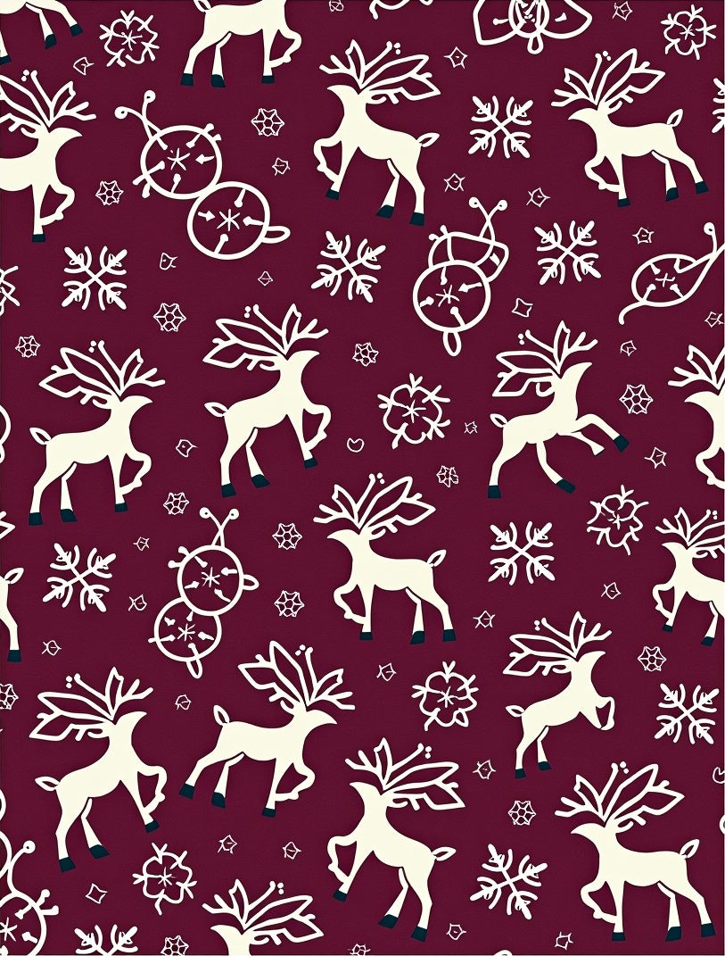 Cream Reindeer Snowflake Burgundy Accents Rug