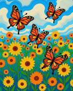 Whimsical Orange Butterfly Garden Rug