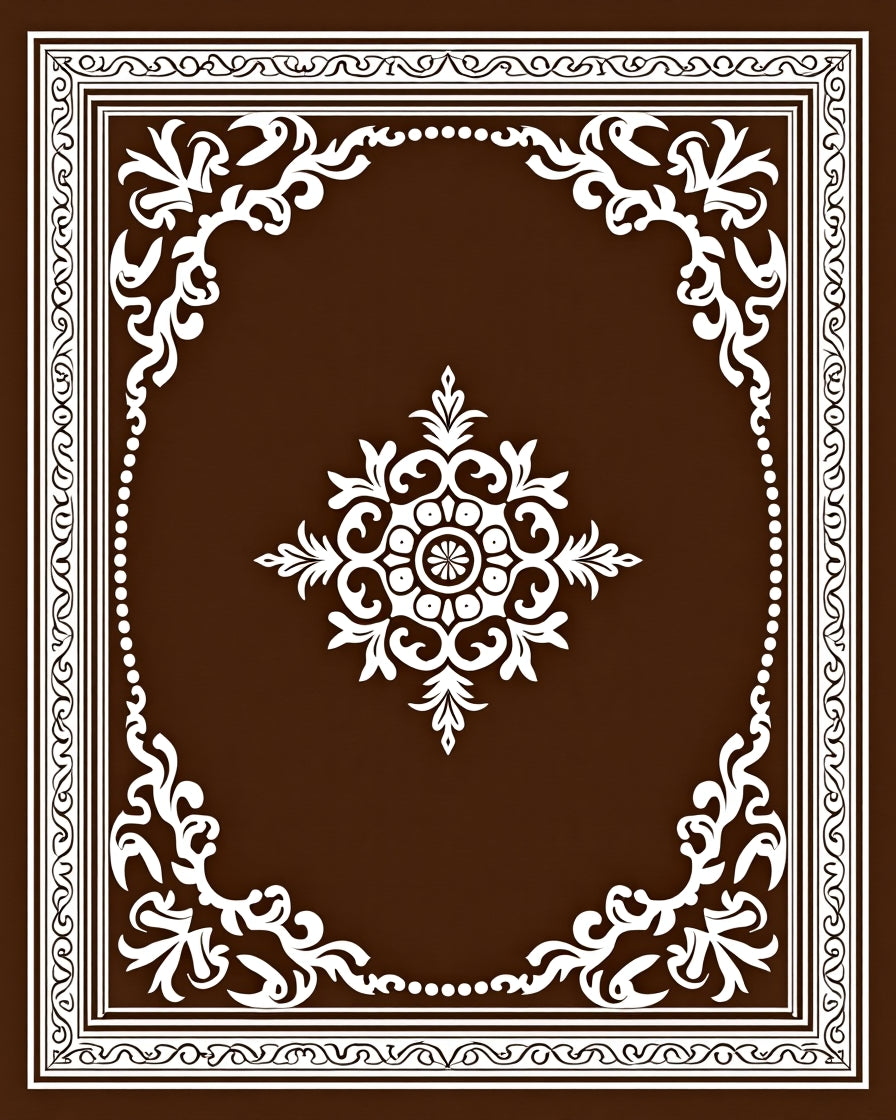 Rich Brown White Floral Medallion Border Rug