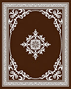 Rich Brown White Floral Medallion Border Rug