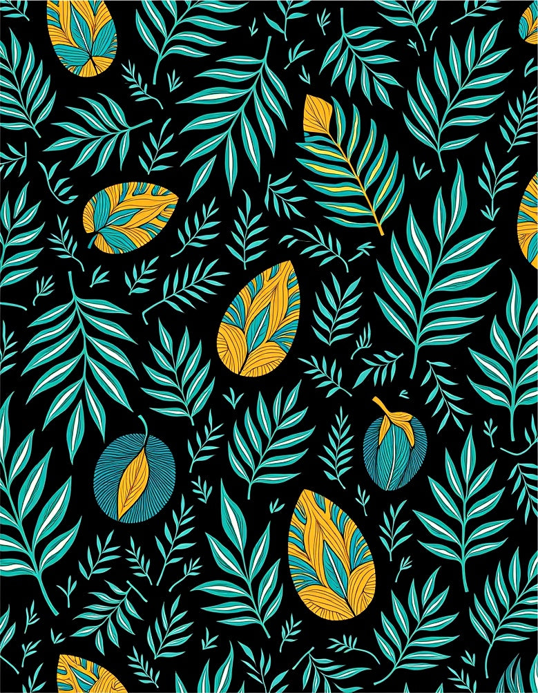 Teal Yellow Leafy Tropical Collage Rug