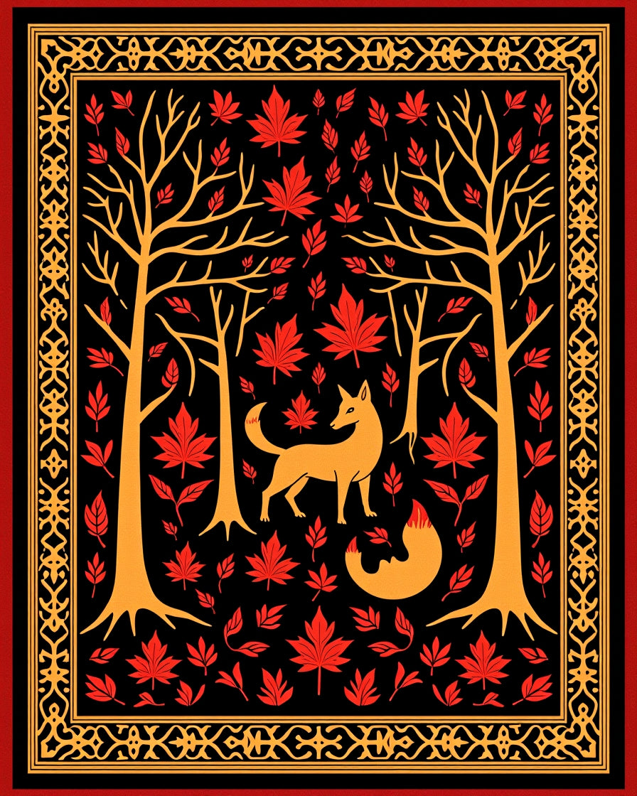 Golden Fox Red Maple Trees Border Rug