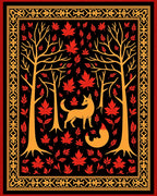 Golden Fox Red Maple Trees Border Rug