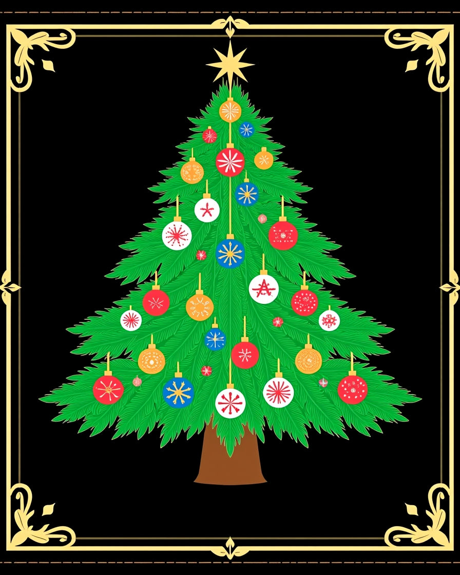 Festive Green Christmas Tree Ornaments Rug