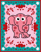 Pink Elephant Floral Border Rug