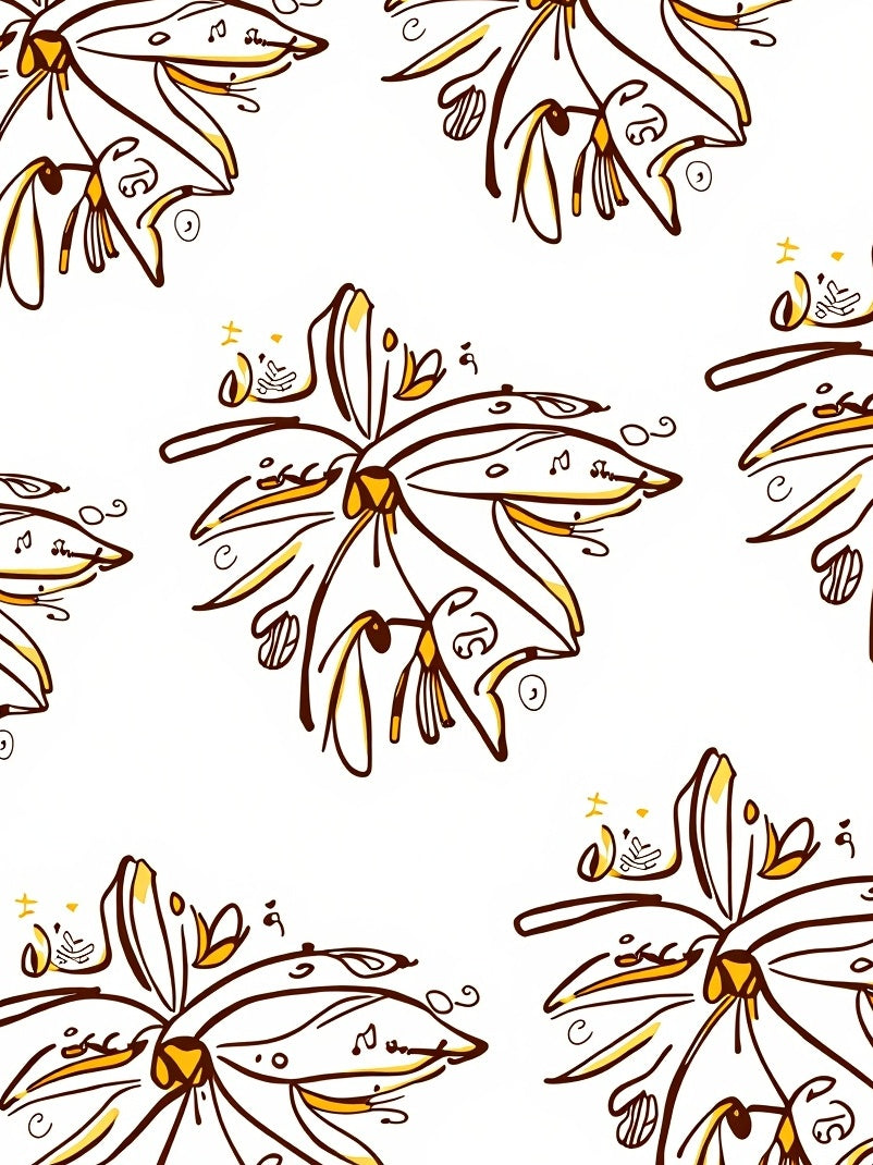 Brown Yellow Sketchy Floral Medallions Rug