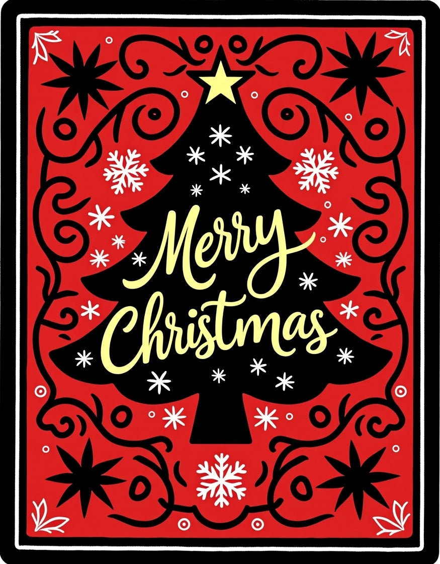 Crimson Christmas Tree Snowflakes Medallion Rug