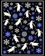 White Penguins Blue Snowflakes Black Rug
