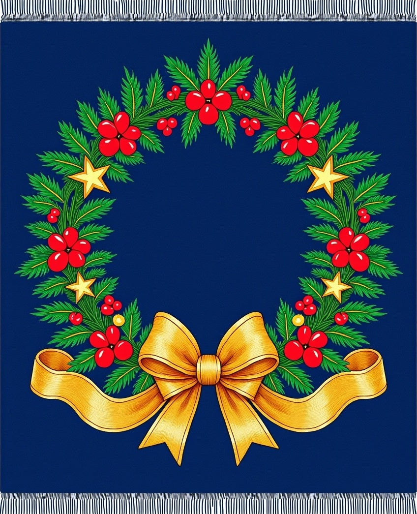 Festive Blue Wreath with Gold Bow Rug