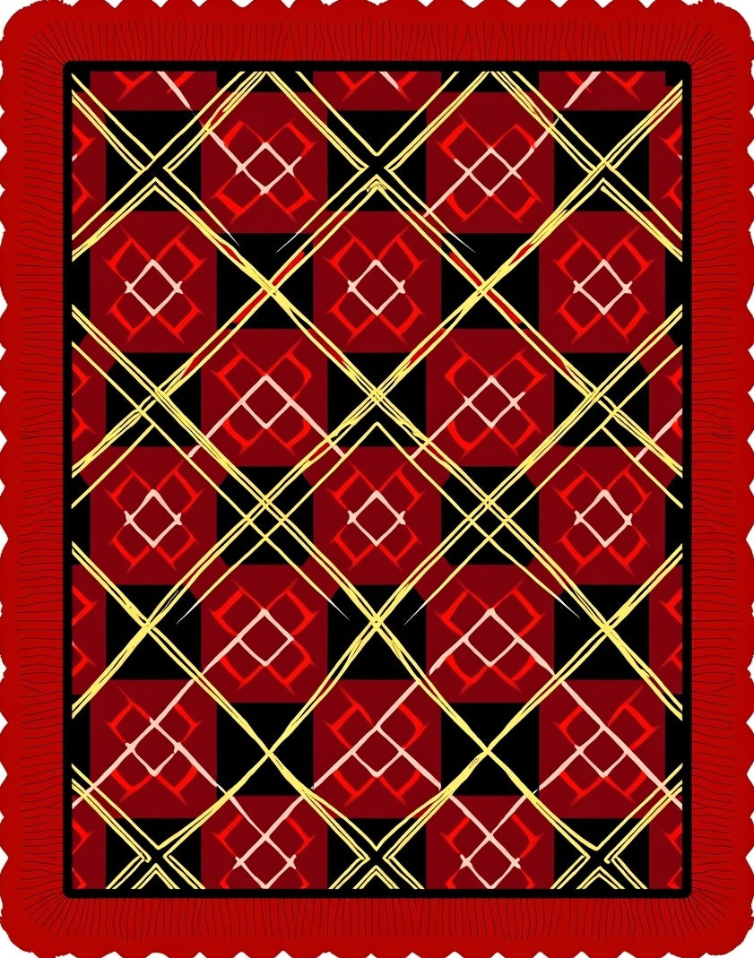 Red Yellow Black Diamond Overlay Rug