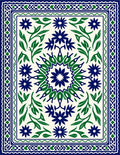 Navy Green Floral Medallion Border Rug