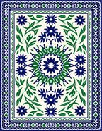 Navy Green Floral Medallion Border Rug