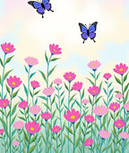 Whimsical Pink Floral Meadow Butterfly Rug