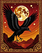 Crimson Crow Lunar Landscape Tapestry Rug