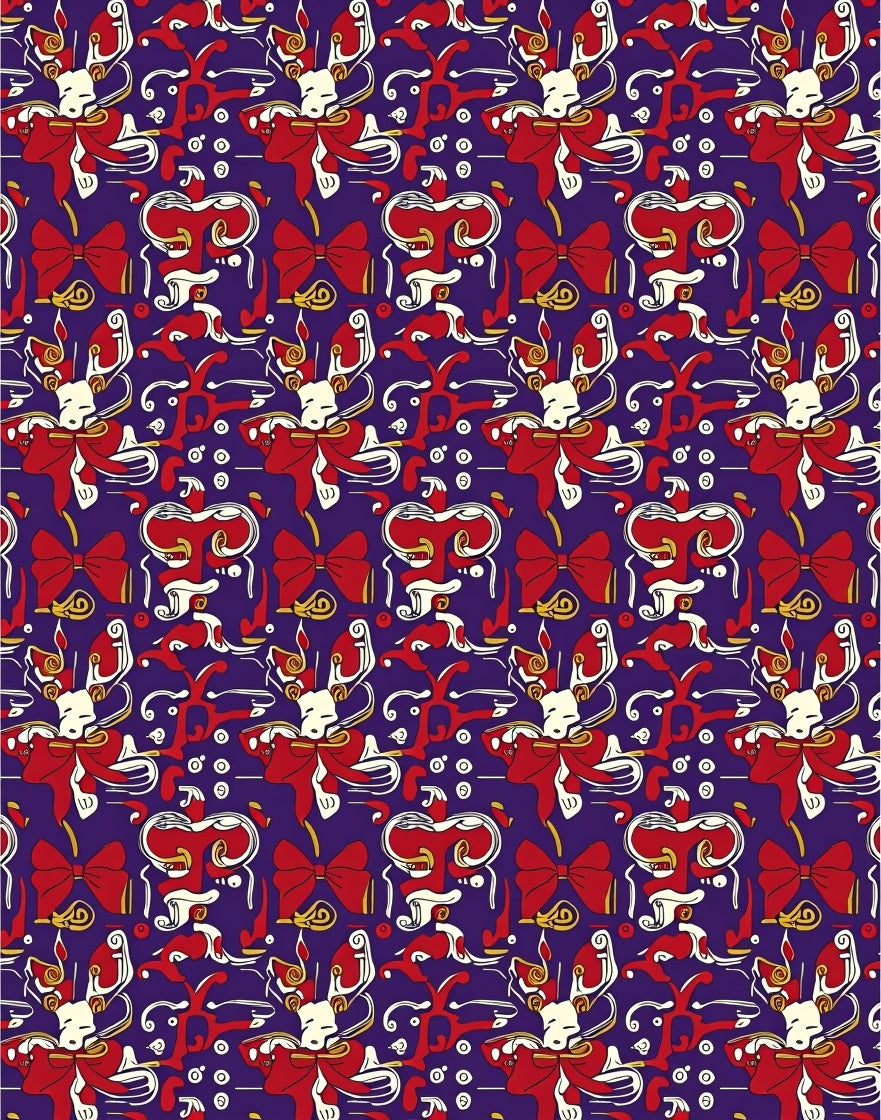 Crimson Golden Bows Abstract Whimsy Rug
