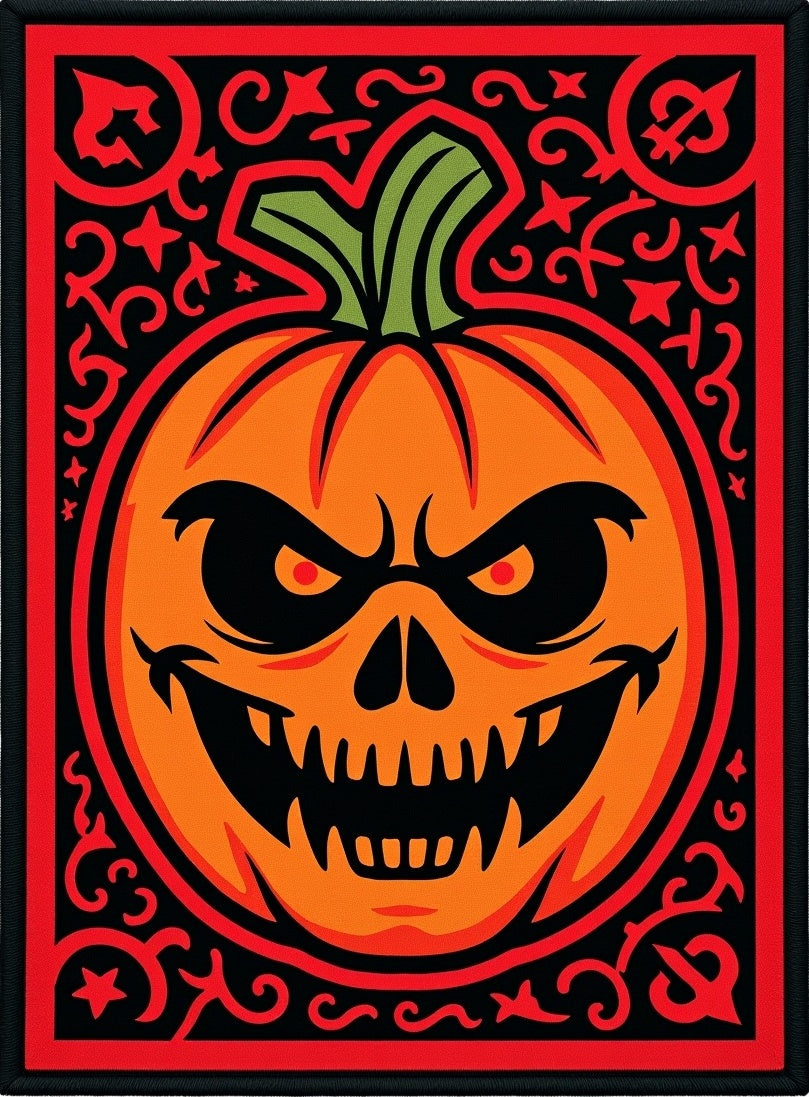 Spooky Orange Jack O Lantern Halloween Rug