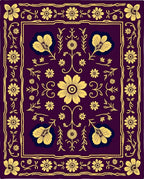 Deep Plum Yellow Floral Medallion Rug