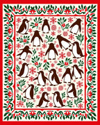 Festive Penguin Holiday Border Rug