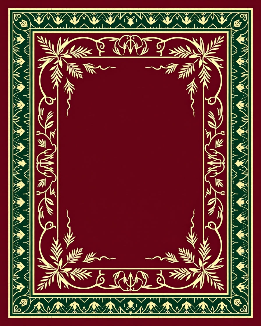 Deep Crimson Leafy Vine Border Rug