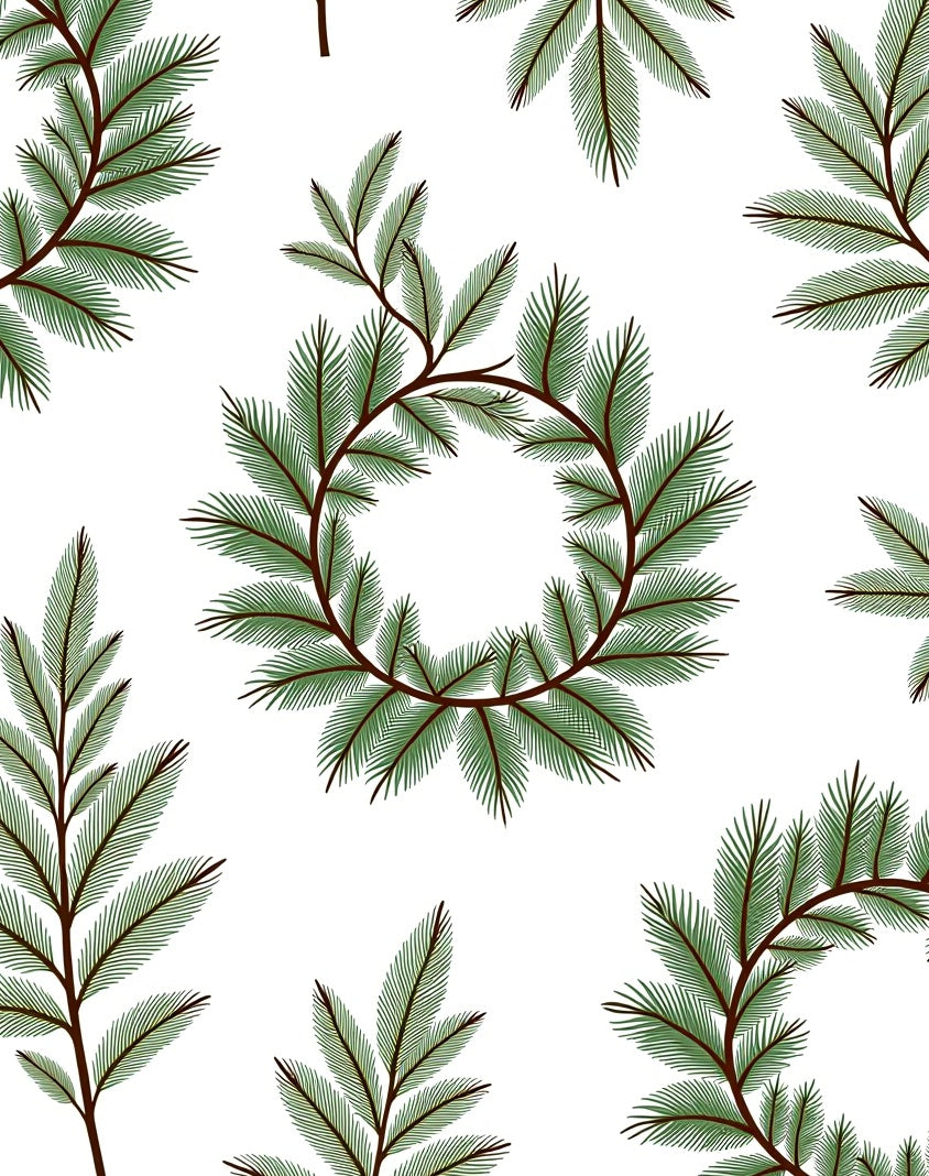 Forest Green Pine Wreath Branches Rug