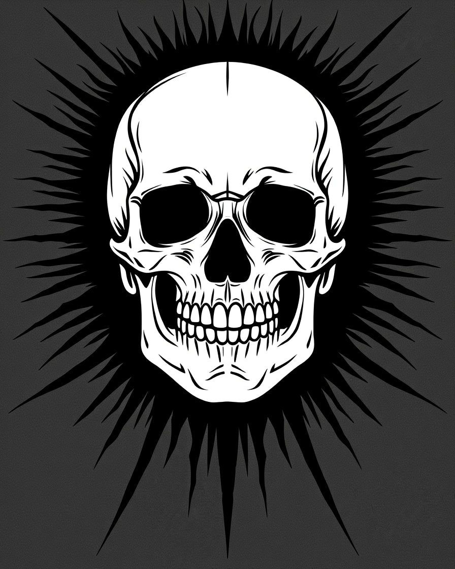 White Skull Sunburst Black Rug