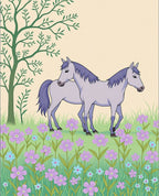 Two Horses Meadow Floral Field Rug