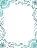 Teal Art Nouveau Floral Border Rug