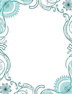 Teal Art Nouveau Floral Border Rug