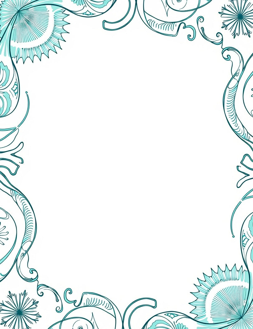 Teal Art Nouveau Floral Border Rug