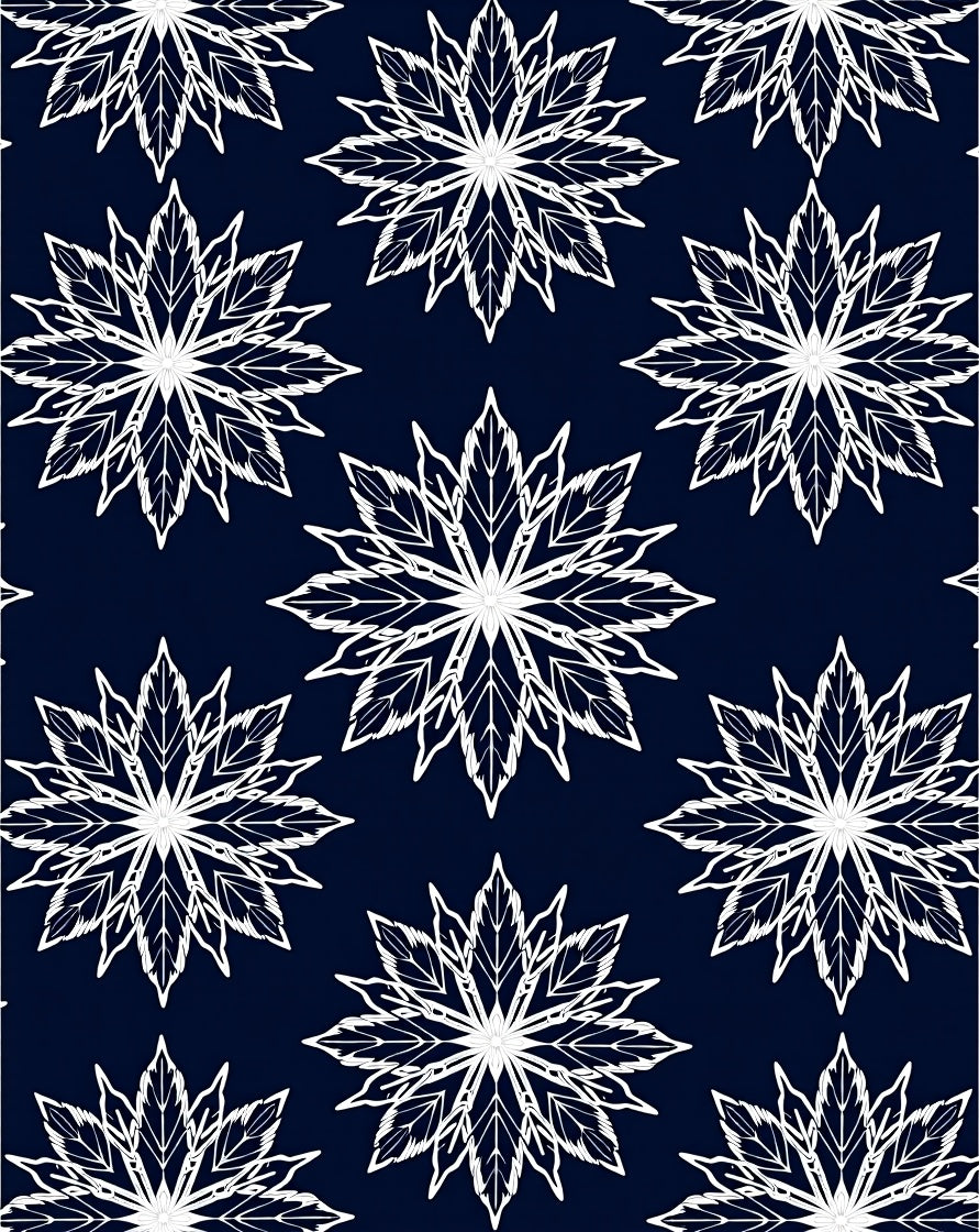 White Leafy Starburst Navy Rug