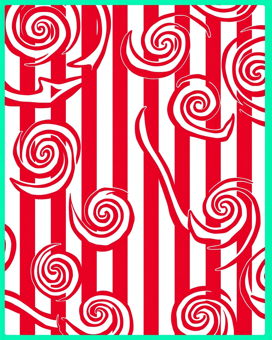 Whimsical Red Spiral Stripe Rug