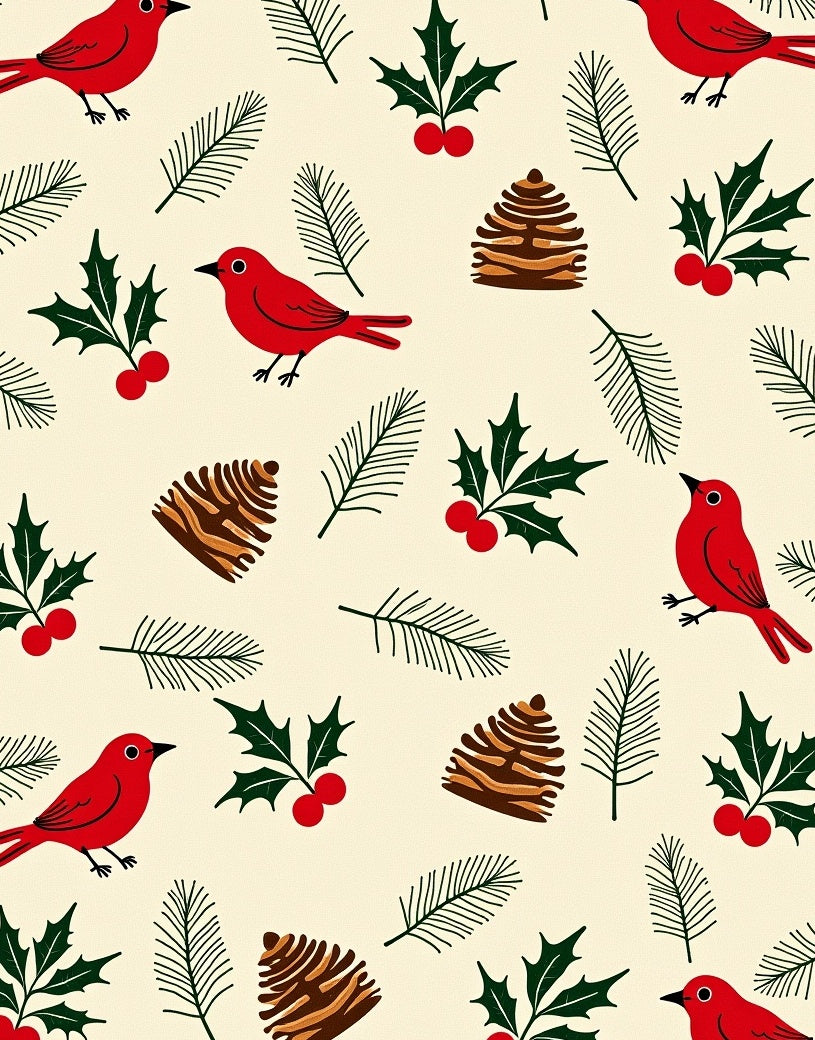 Crimson Cardinal Holly Pinecone Scene Rug