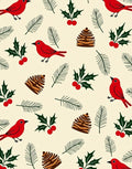 Crimson Cardinal Holly Pinecone Scene Rug