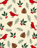 Crimson Cardinal Holly Pinecone Scene Rug