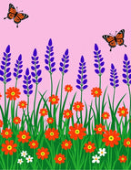 Whimsical Orange Floral Butterfly Garden Rug