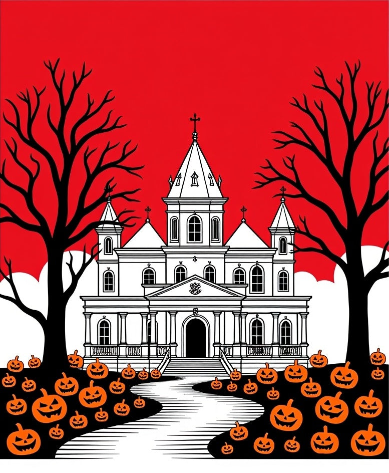 Spooky Haunted Mansion Pumpkin Scene Rug