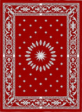 Crimson White Sunburst Medallion Border Rug