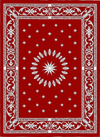 Crimson White Sunburst Medallion Border Rug