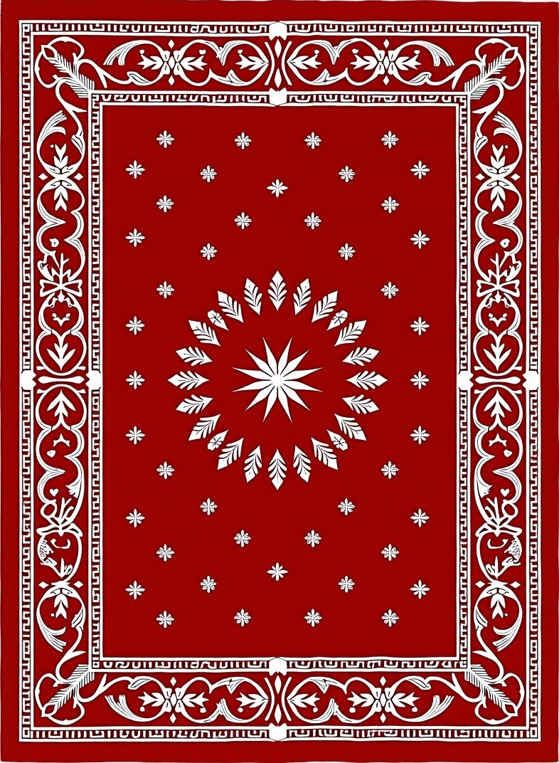 Crimson White Sunburst Medallion Border Rug