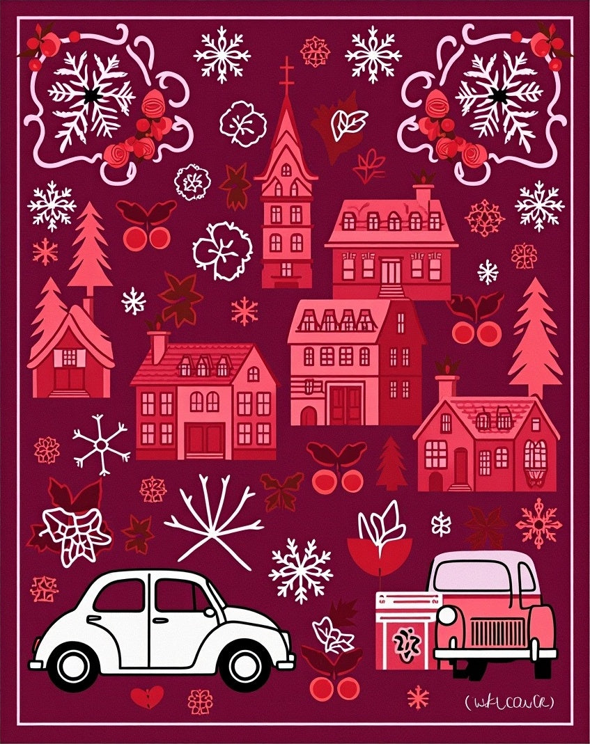 Crimson Village Snowflake Christmas Rug